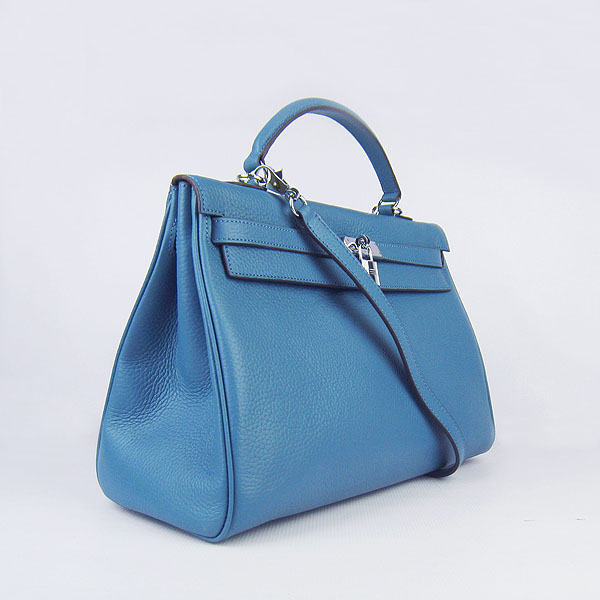 High Quality Hermes Kelly 35CM Togo Leather Bag Middle Blue 6308